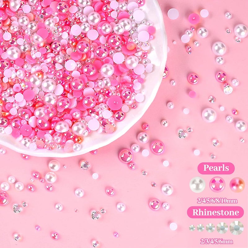 NACHLYNN 60g Mix Pearls and Half Round Rhinestones for Crafts Flatback Rhinestones Mixed Size 3mm-10mm Flatback Pearls for DIY Nail Art Shoes Apparel Tumblers Mugs (Pink White) - Image 5